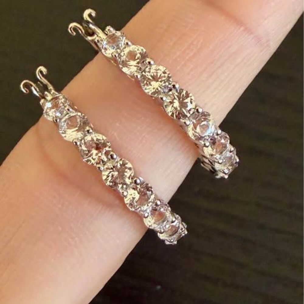 White Sapphire on Sterling Hoops